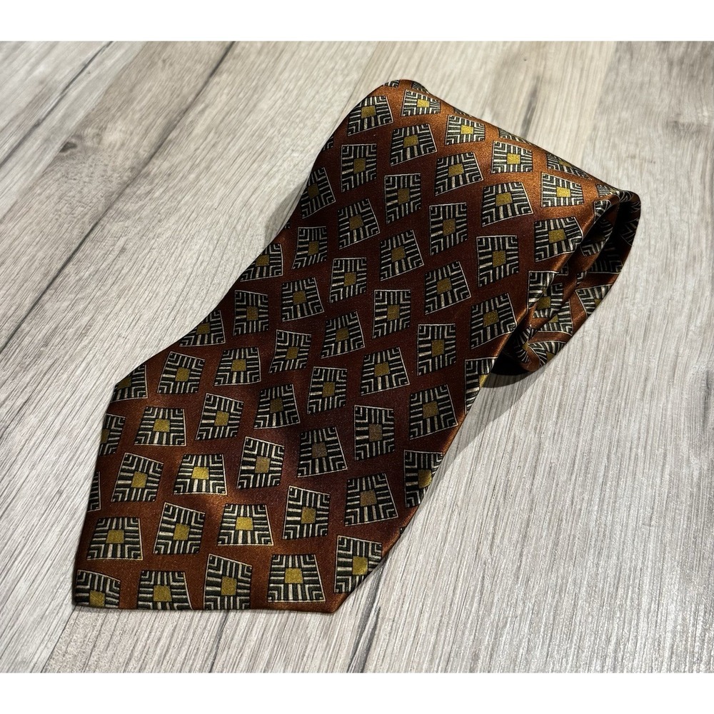 Vintage Fumagalli's 100% Silk Brown/Yellow/Black/White Geometric Made in Italy